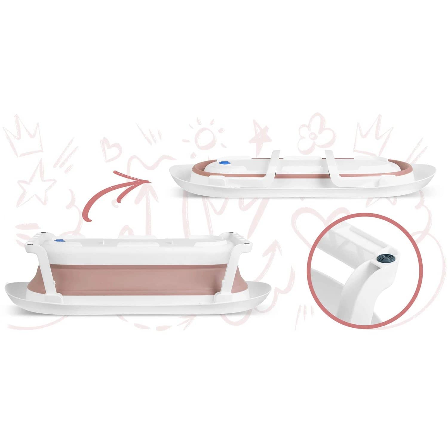 Skládací vanička Ricokids pro miminka bílo-růžová