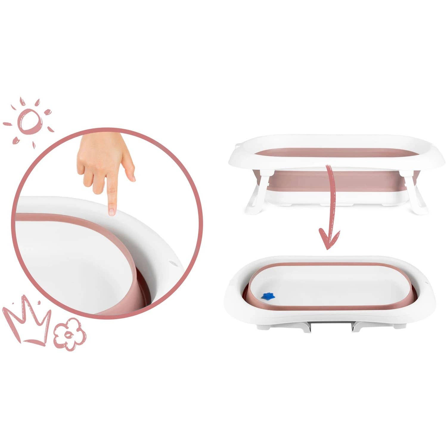 Skládací vanička Ricokids pro miminka bílo-růžová