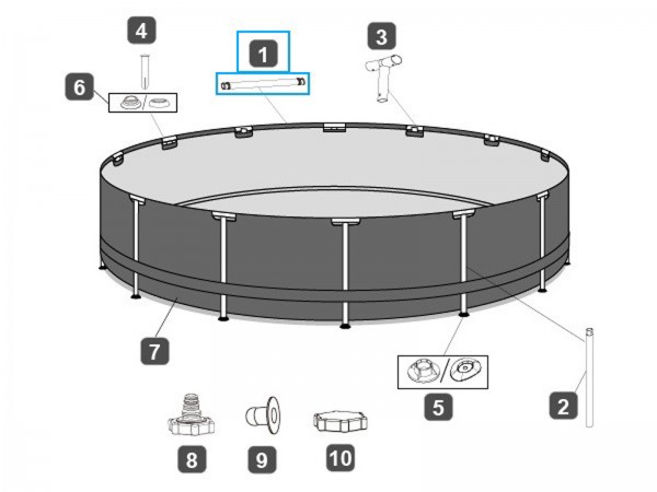 Náhradní tyč horizontální pro bazény Steel Pro MAX 366 x 100/122 cm, kulatá