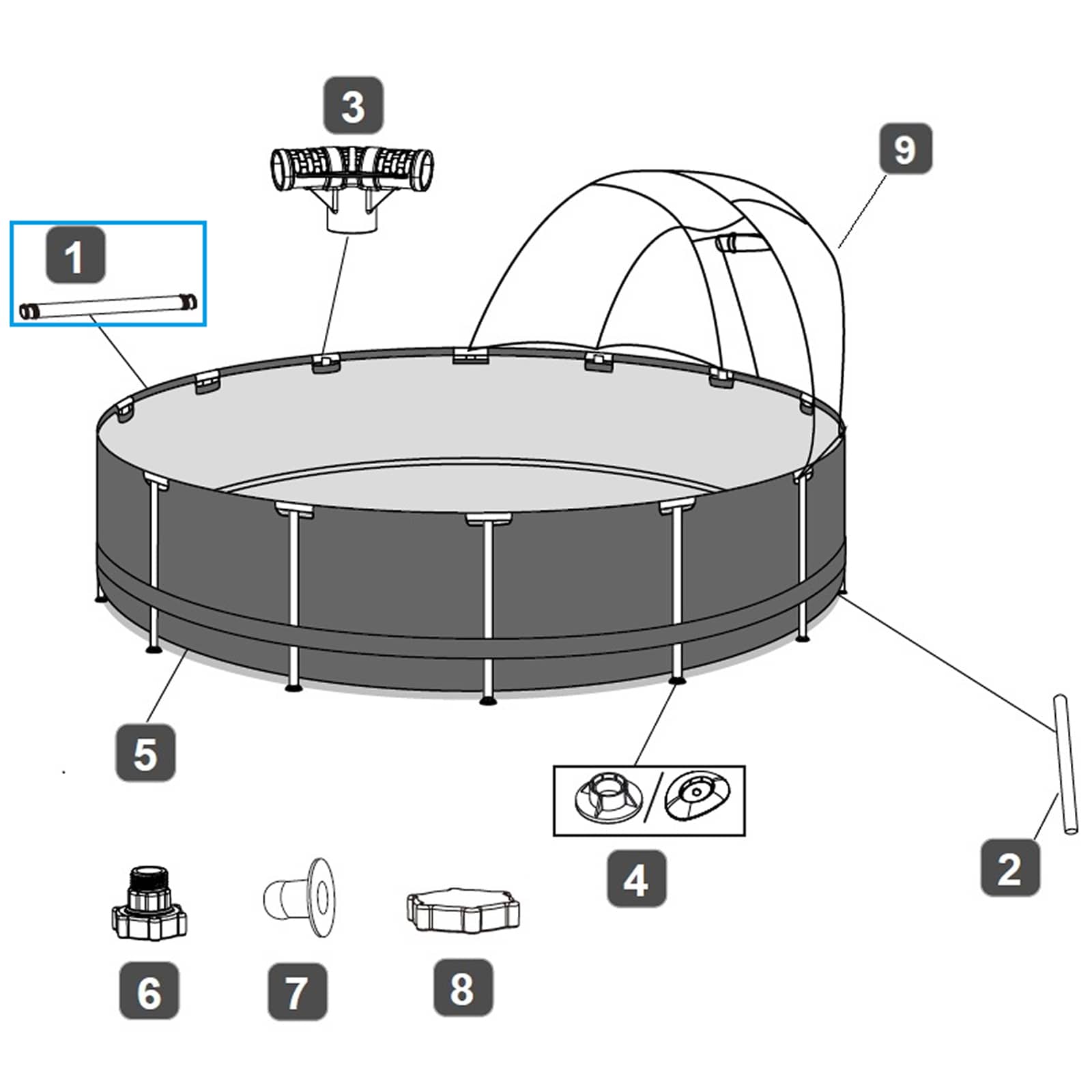 Náhradní tyč horizontální pro bazén Power Steel 396 x 107 cm, kulatá