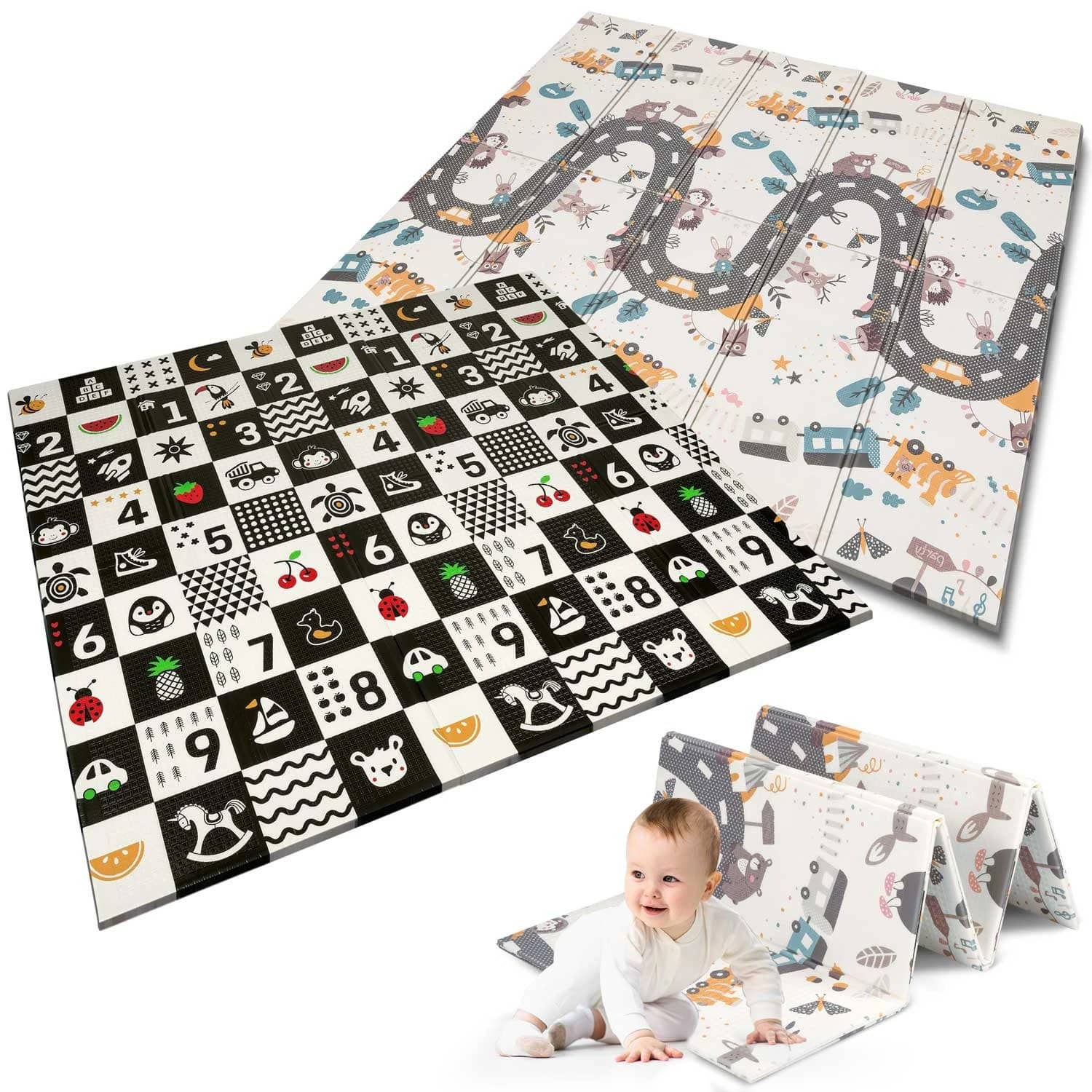 Pěnová skládací oboustranná podložka NUKIDO 200x180 cm CESTA