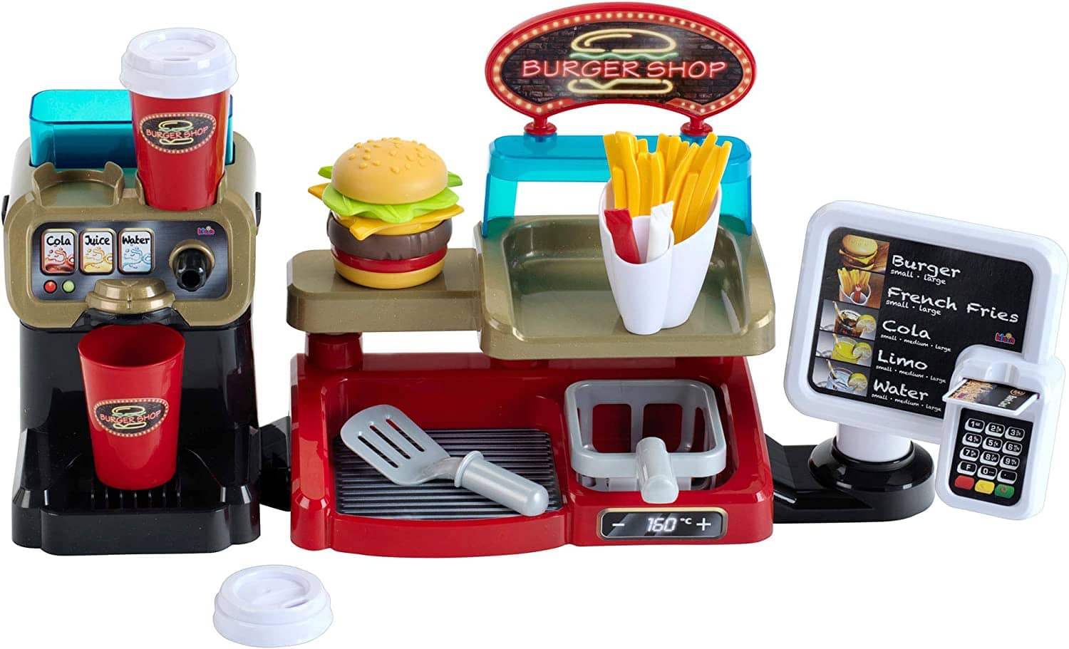 Burger shop s pokladnou a limonádovým automatem