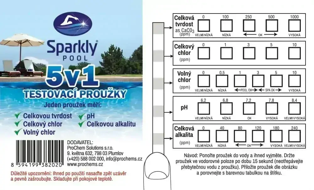 Testovací proužky bazénové vody 5v1