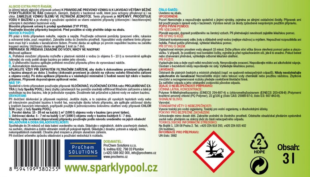 Sparkly POOL Algicid EXTRA proti řasám - Stop řasám