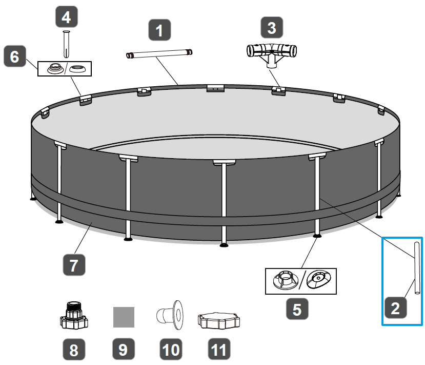 Náhradní tyč vertikální pro bazén Steel Pro MAX 305/366 x 76 cm, kulatá