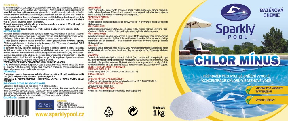 Sparkly POOL Chlor mínus - chlor stop 1 kg