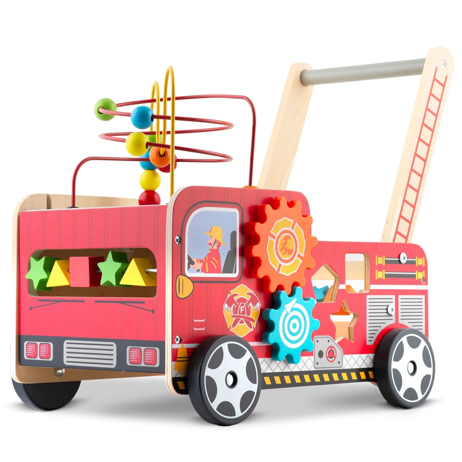 Dřevěné edukační chodítko s kostkami FIREMAN