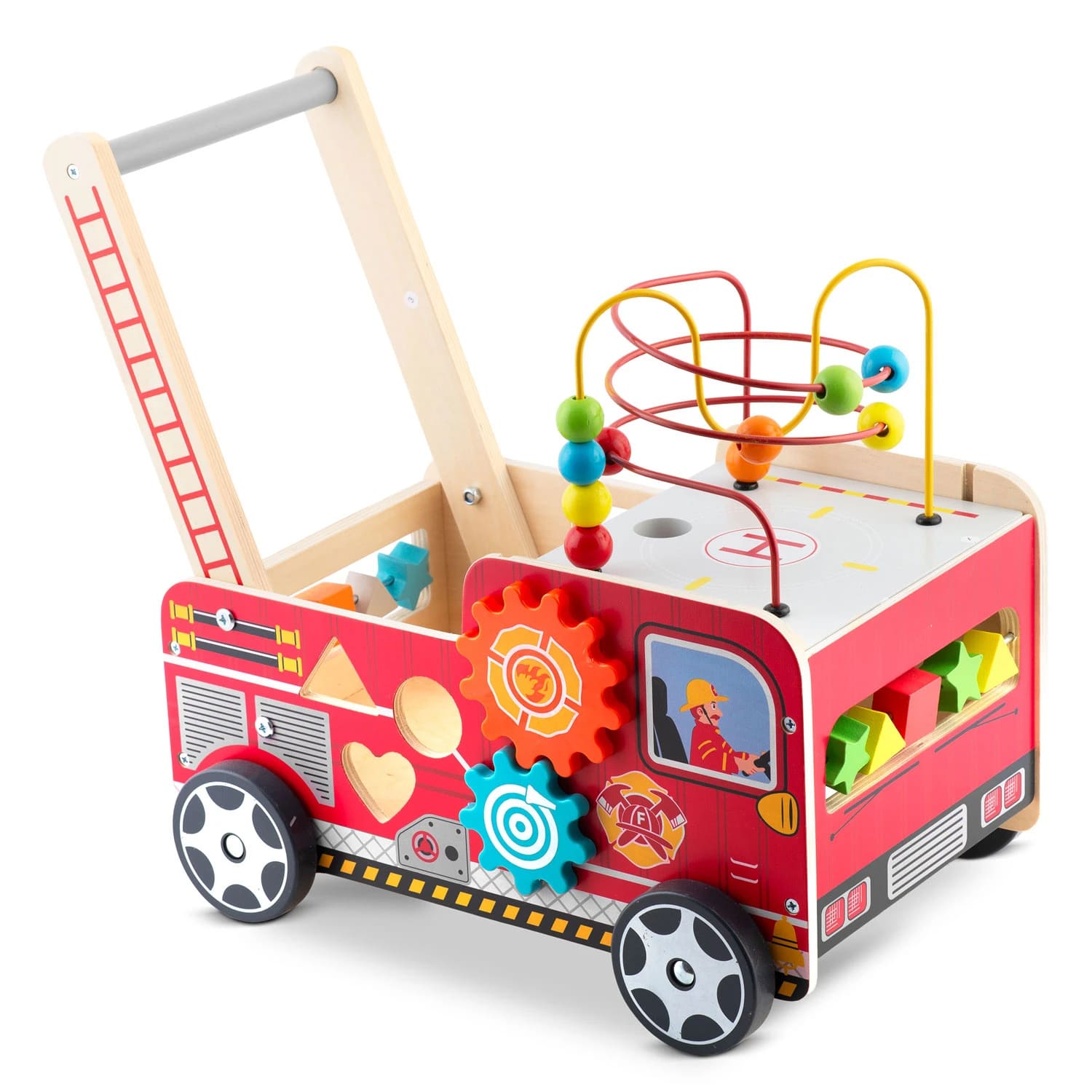 Dřevěné edukační chodítko s kostkami FIREMAN