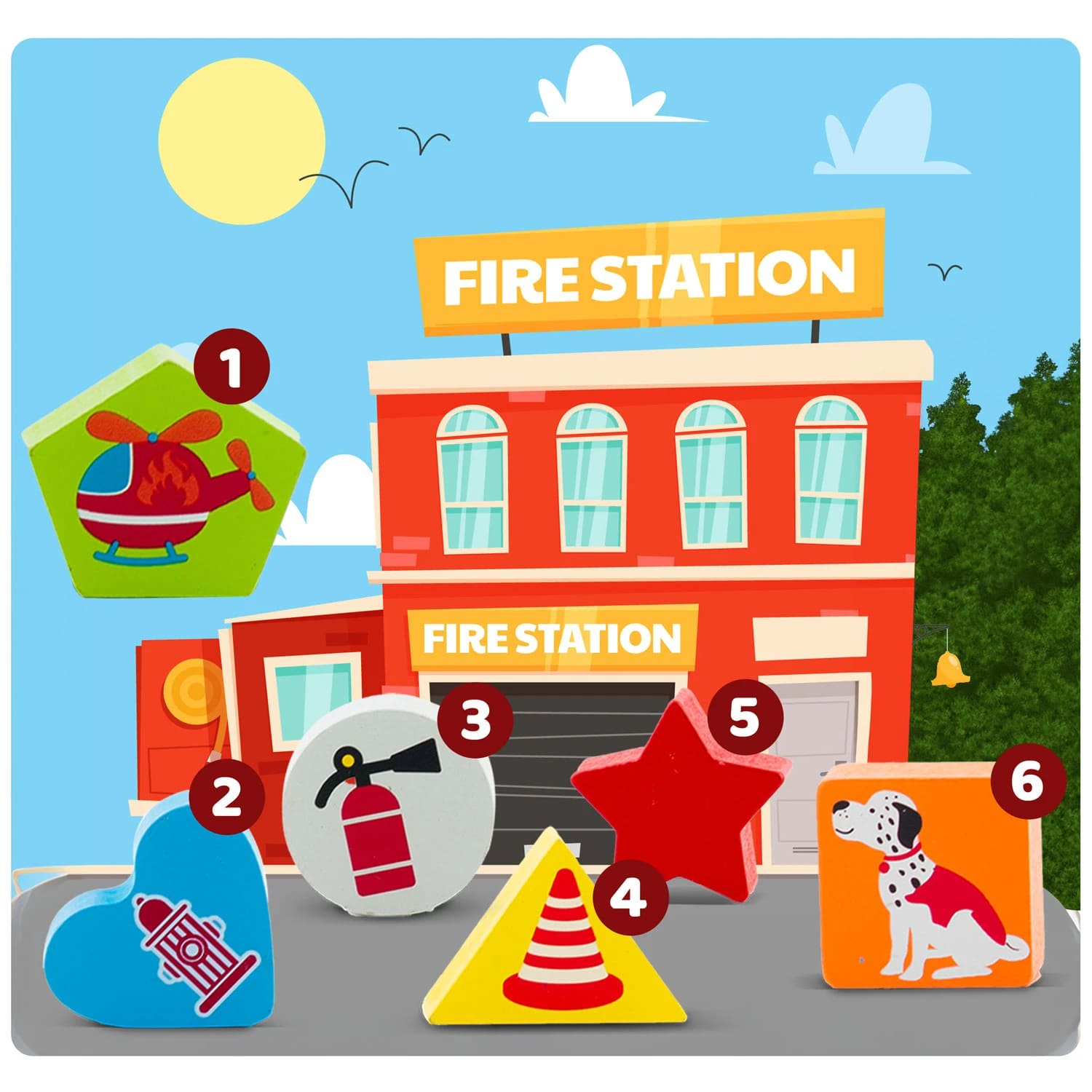 Dřevěné edukační chodítko s kostkami FIREMAN