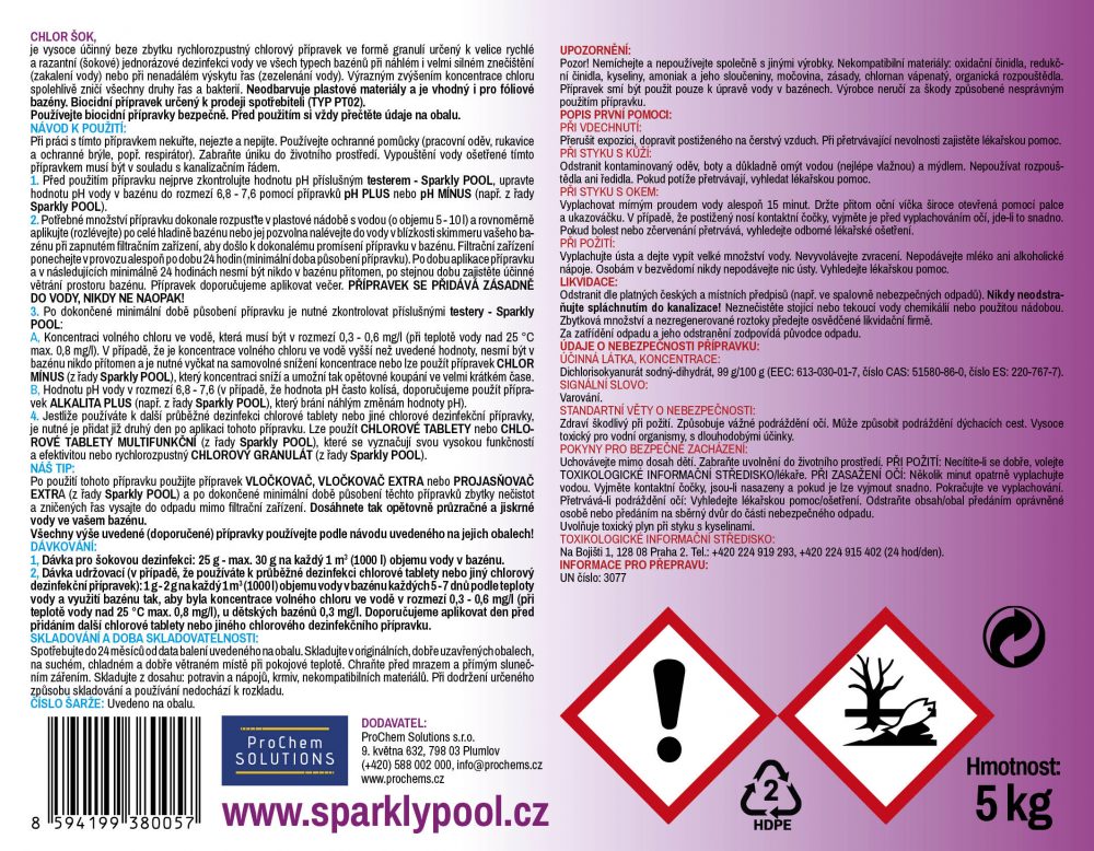 Sparkly POOL Chlor šok 5kg